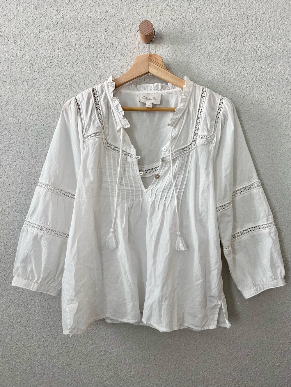 Cleobella White Organic Cotton Peasant Blouse Size Medium